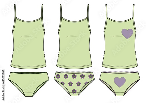 Set of green tank top and briefs (lingerie). Diffirent designes