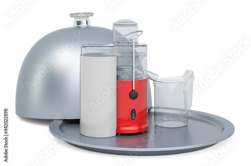 Restaurant cloche with electric juicer, 3D rendering