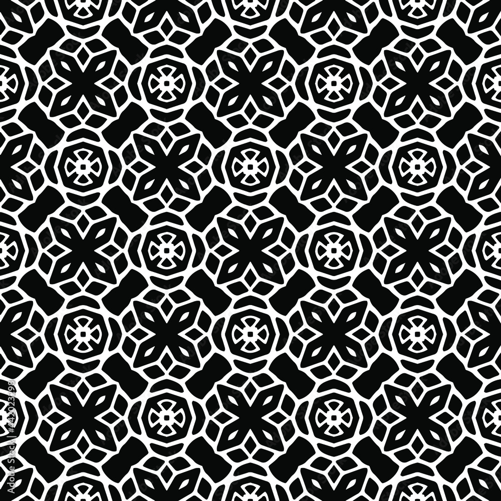 floral seamless pattern background.Geometric ornament for wallpapers and backgrounds. Black and white pattern.
floral seamless pattern background.Geometric ornament for wallpapers and backgrounds. Black and white pattern.