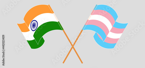 Crossed and waving flags of India and transgender pride