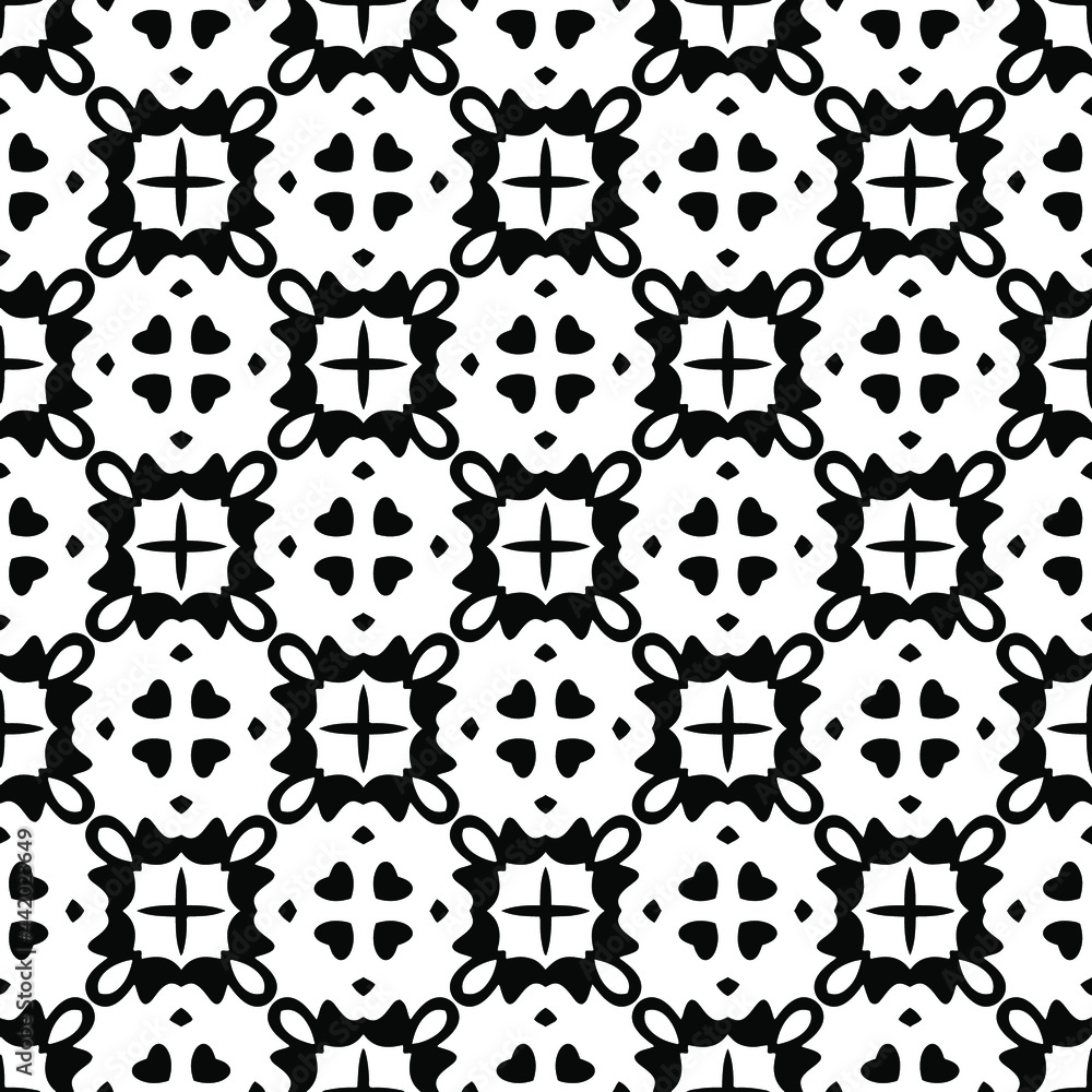 Abstract Flower Tiles. Seamless Vector Pattern Design. Black and white pattern.
Abstract Flower Tiles. Seamless Vector Pattern Design. Black and white pattern.