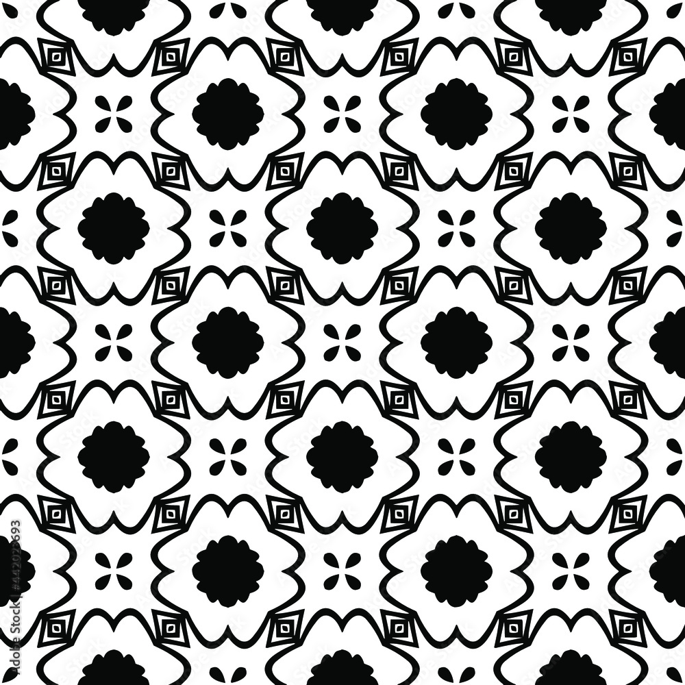 Abstract Flower Tiles. Seamless Vector Pattern Design. Black and white pattern.
Abstract Flower Tiles. Seamless Vector Pattern Design. Black and white pattern.
