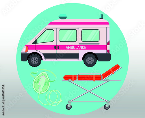 Illustration of a ambulance isolated or logo isolated sign symbol vector right icon in filled thin line outline and stroke style Collection of high quality color style vector icon  gradient background