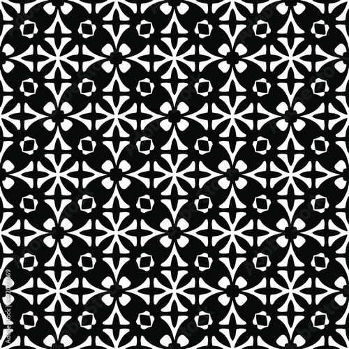  Abstract Flower Tiles. Seamless Vector Pattern Design. Black and white pattern. 