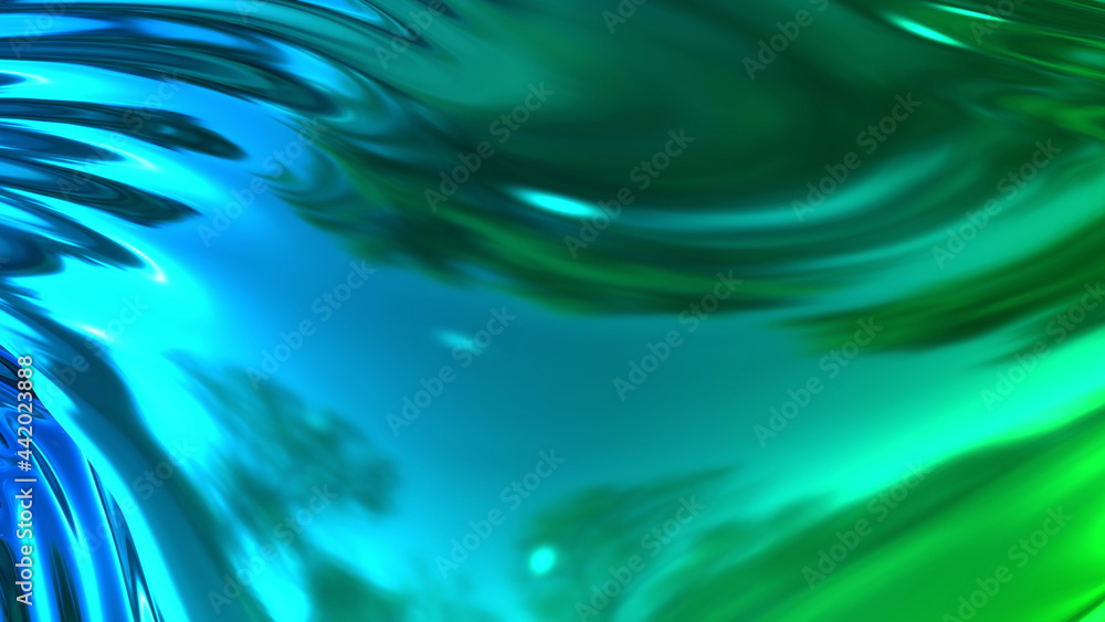 3D render beautiful folds of light shiny silk, like foil or metallic surface in full screen. Beautiful clean fabric background. Simple soft background with smooth folds and blue green color gradient 3D render beautiful folds of light shiny silk, like foil or metallic surface in full screen. Beautiful clean fabric background. Simple soft background with smooth folds and blue green color gradient