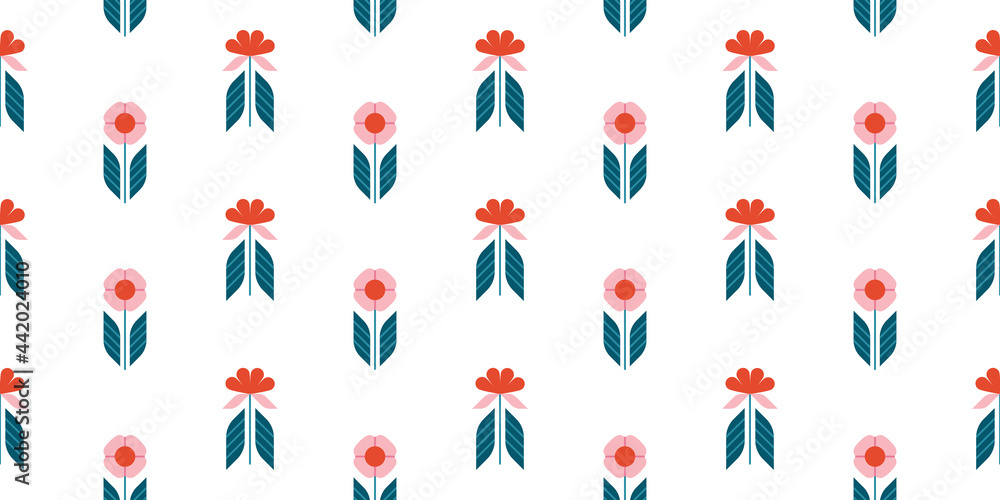 Scandinavian floral seamless pattern with abstract flowers background design