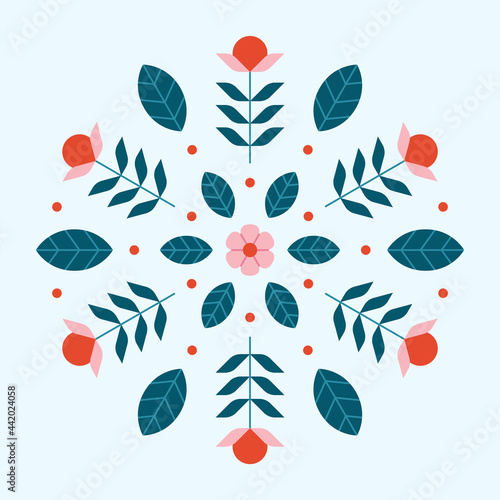 Scandinavian floral ornament with abstract flowers