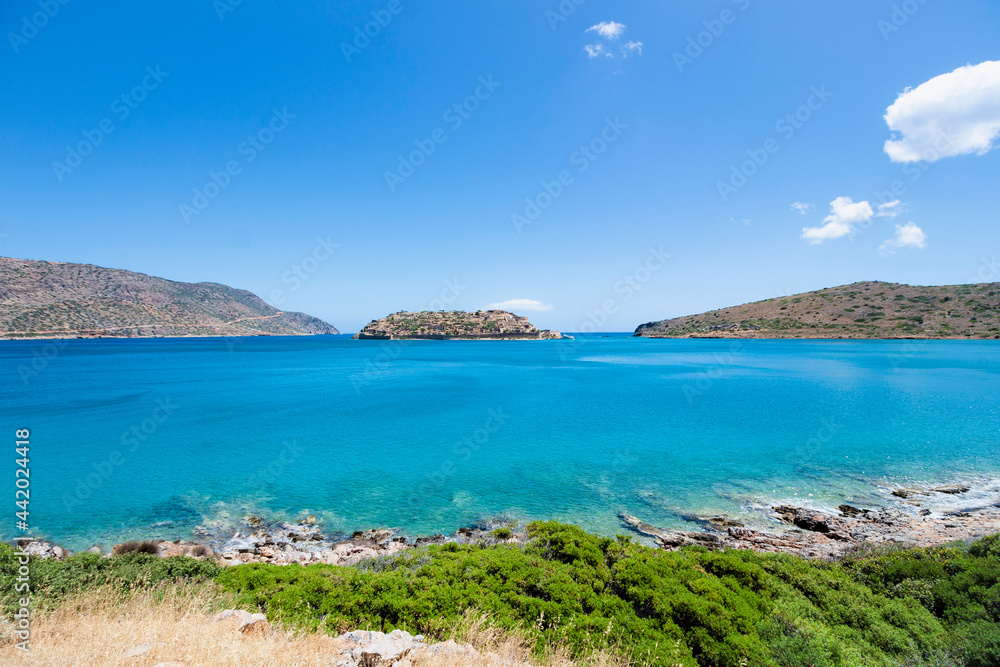 Island Spinalonga, view from village Plaka, Crete, Greece Island Spinalonga, view from village Plaka, Crete, Greece