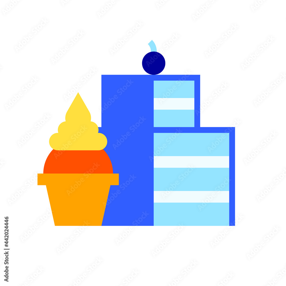 Cake and Cupcake flat vector icon Cake and Cupcake flat vector icon