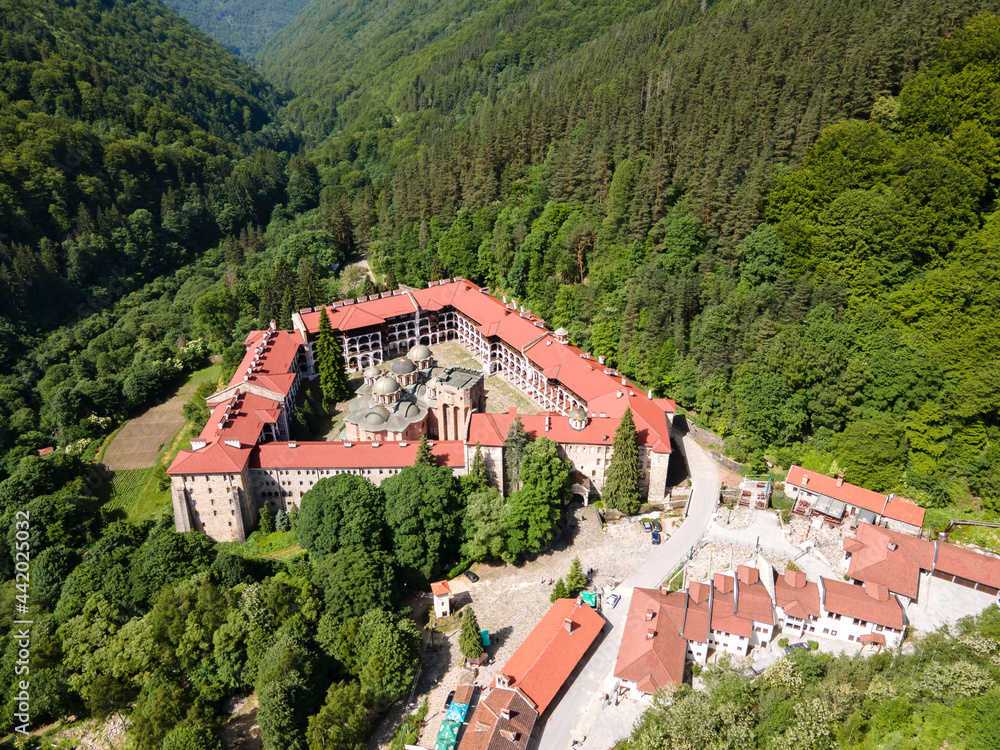 Aerial view of Rila Monastery, Kyustendil Region, Bulgaria