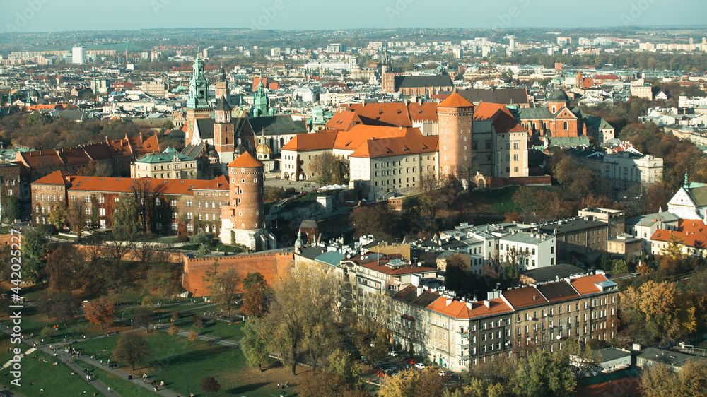 Top view of Royal Wawel castle in Krakow, Poland.