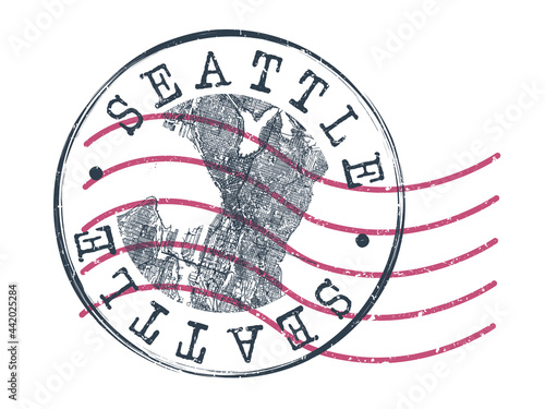 Seattle, WA, USA Stamp Map Postal. Silhouette Seal Roads and Streets. Passport Round Design. Vector Icon. Design Retro Travel National Symbol.