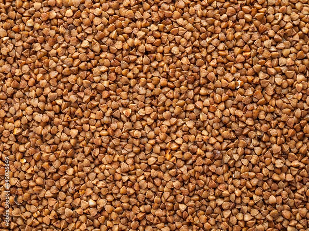Buckwheat groats close-up, solid background, buckwheat seeds for cooking, dietary products, diabetic food Buckwheat groats close-up, solid background, buckwheat seeds for cooking, dietary products, diabetic food
