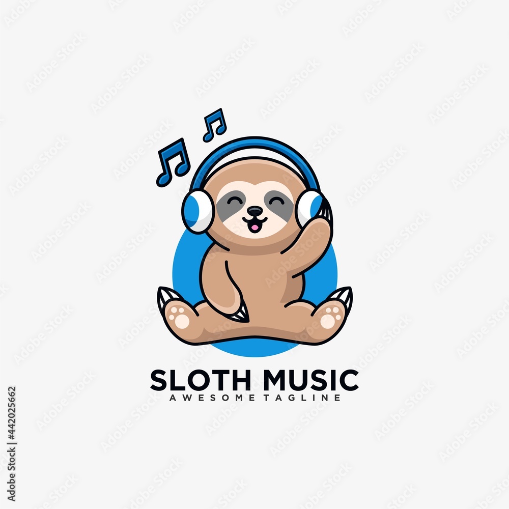 Sloth music cartoon logo design illustration Sloth music cartoon logo design illustration