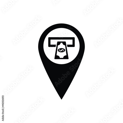map pointer with atm  money icon. Money from atm vector sign