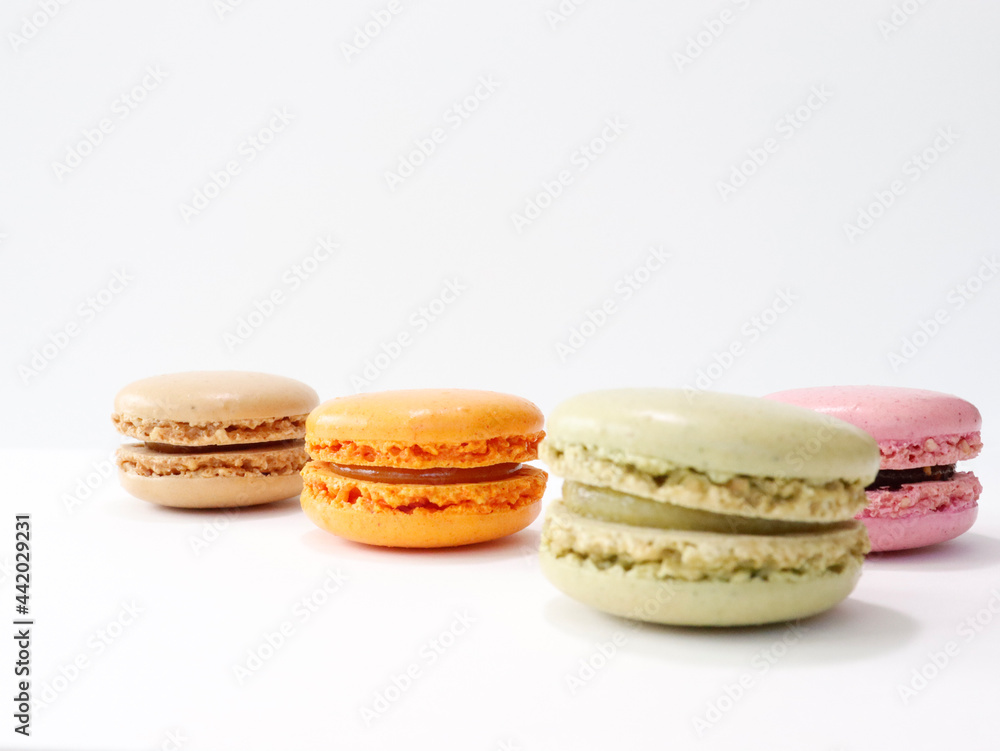 colorful macaroons isolated on white colorful macaroons isolated on white