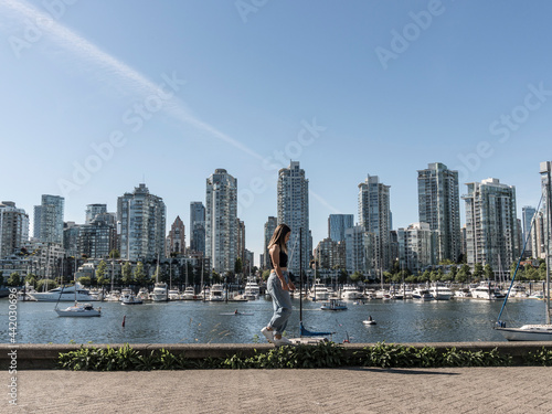 woman and skyline vancouver