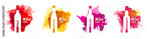 Wine list cover bundle set of watercolor background with shape of wine bottle