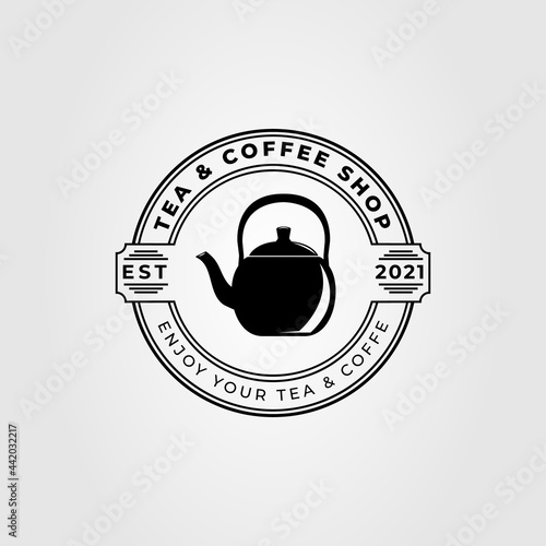 vintage teapot and kettle badge logo vector illustration design