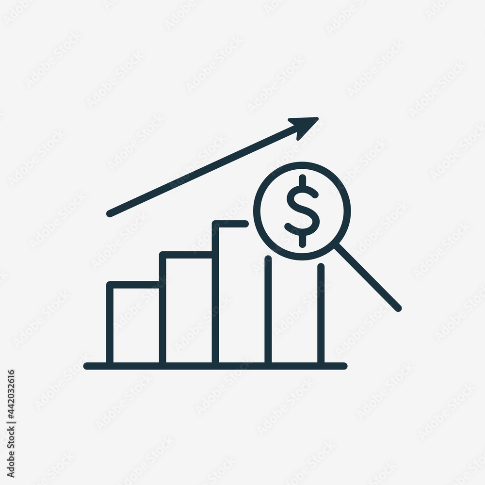 Analysis Line Icon. Business, Economy and Finance concept. Graph, Arrow Up, Dollar Symbol, Magnifying Linear Icon. Editable stroke. Vector illustration Analysis Line Icon. Business, Economy and Finance concept. Graph, Arrow Up, Dollar Symbol, Magnifying Linear Icon. Editable stroke. Vector illustration