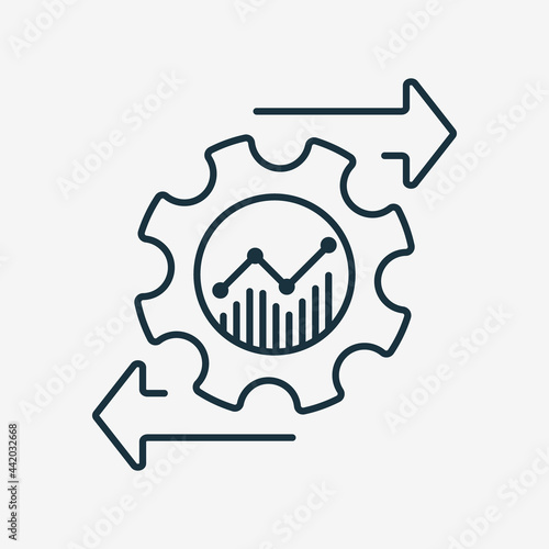 Financial Invest Management Line Icon. Process of Investment and economic. Operating Cost symbol. Gear and Arrow Line Icon. Editable stroke. Vector illustration