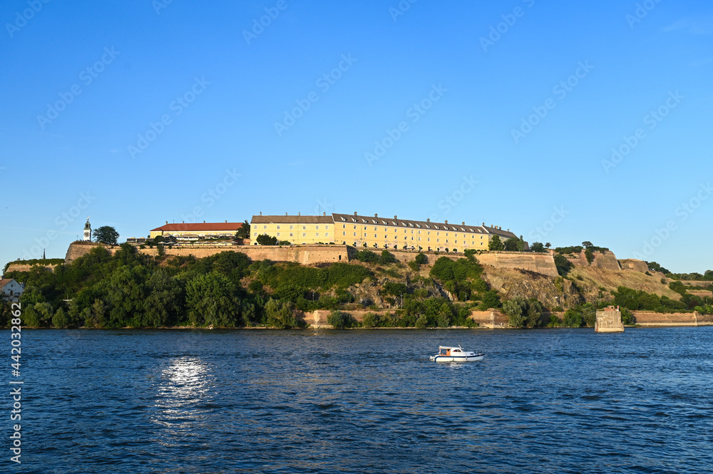 Petrovaradin fortress and the Danube river Novi Sad, Petrovaradin, Serbia. Old historical fortress.