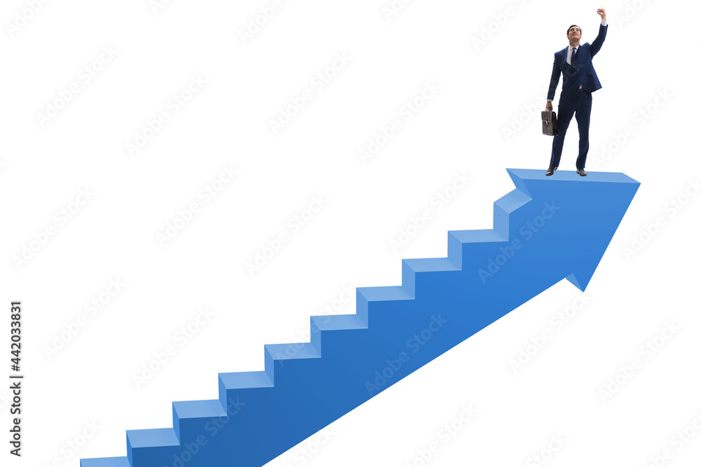 Businessman climbing career ladder in business concept Businessman climbing career ladder in business concept