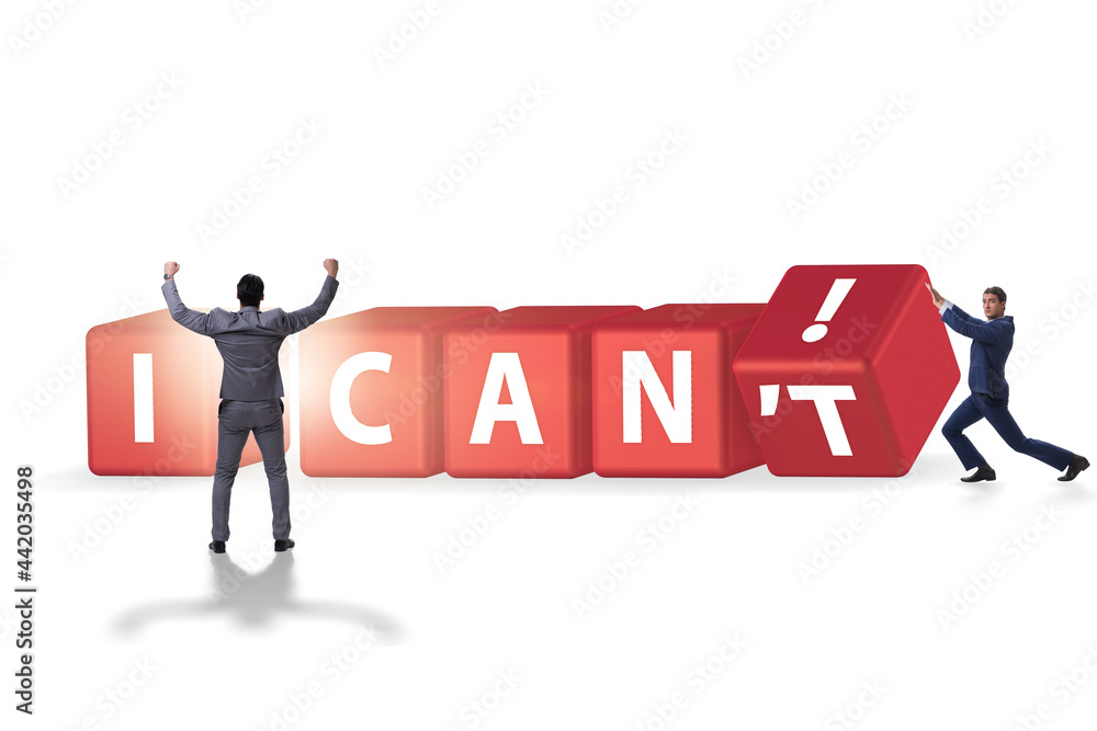 Determination concept with rotating cubes and businessman Determination concept with rotating cubes and businessman
