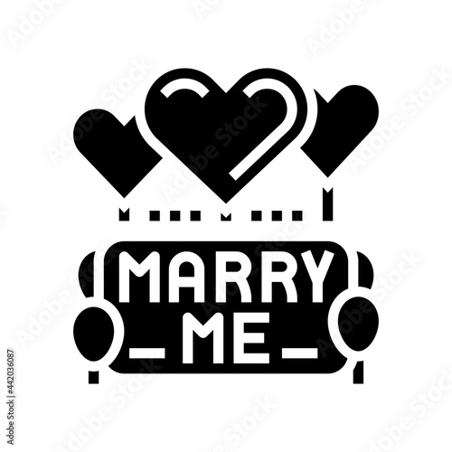 proposal marry me balloons glyph icon vector. proposal marry me balloons sign. isolated contour symbol black illustration
