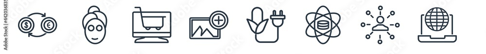 linear set of general outline icons. line vector icons such as crypto-exchange, beauty care, ecommerce platform, add photos, biomass energy, information technology vector illustration. linear set of general outline icons. line vector icons such as crypto-exchange, beauty care, ecommerce platform, add photos, biomass energy, information technology vector illustration.