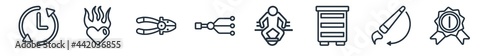 linear set of general outline icons. line vector icons such as clockwise, heart in flames, nippers, balancer, poverty, winning vector illustration.