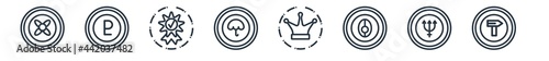 linear set of zodiac outline icons. line vector icons such as abundance, pluto, standard of quality, precipitation, authority, wood vector illustration.