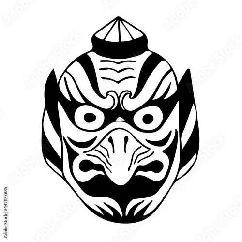 Vector image of an Japanese theater mask Karura bird on white background