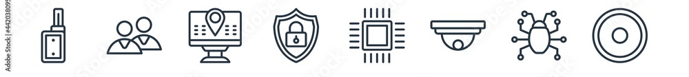 linear set of technology outline icons. line vector icons such as electronic cigarette, customers, holidays, safe shield protection, big chip, recording vector illustration. linear set of technology outline icons. line vector icons such as electronic cigarette, customers, holidays, safe shield protection, big chip, recording vector illustration.