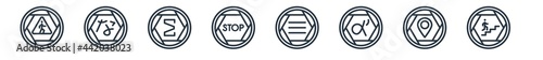 linear set of signs outline icons. line vector icons such as null, kanji, the sum of, stop hexagonal, is identical with, upstairs vector illustration.