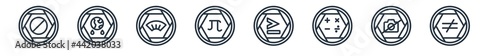 linear set of signs outline icons. line vector icons such as prohibition, oil planet, asian fan, pi constant, is greater than, is not equal to vector illustration.