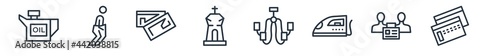 linear set of other outline icons. line vector icons such as oil can, sack race, abstract business card, tombstone with cross, chandeliers, abstract business card vector illustration.