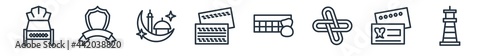 linear set of other outline icons. line vector icons such as hotel bed, blazon, mosque moon and star, government business card, loto, smeaton's tower vector illustration.