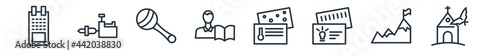 linear set of other outline icons. line vector icons such as seventeen, tattoo machine, baby's rattle, self learning, chemistry business card, church with bats vector illustration.