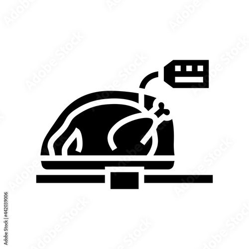 chicken carcass in package on market counter glyph icon vector. chicken carcass in package on market counter sign. isolated contour symbol black illustration