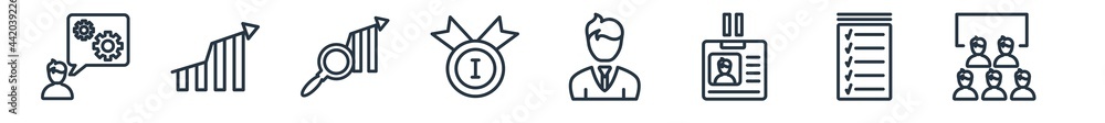 linear set of strategy outline icons. line vector icons such as strategy?, growth?, analysis?, winner?, manager, conference? vector illustration. linear set of strategy outline icons. line vector icons such as strategy?, growth?, analysis?, winner?, manager, conference? vector illustration.