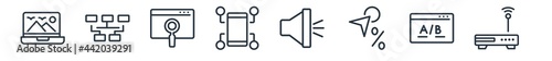 linear set of technology outline icons. line vector icons such as , data modelling, search engine marketing, content curation, call to action, routers vector illustration.