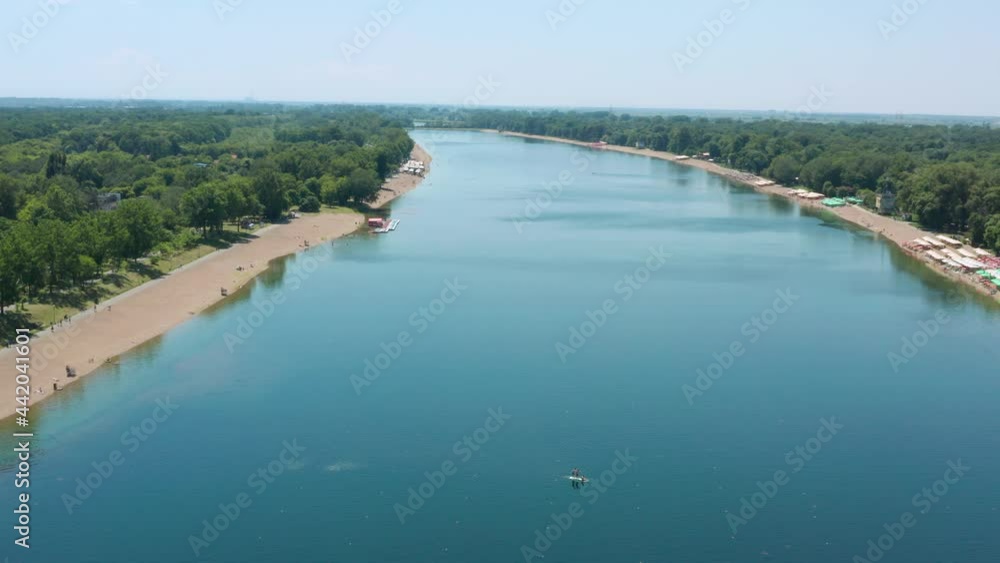 Blue Waterscape Of Ada Ciganlija In Belgrade, Serbia. aerial Blue Waterscape Of Ada Ciganlija In Belgrade, Serbia. aerial