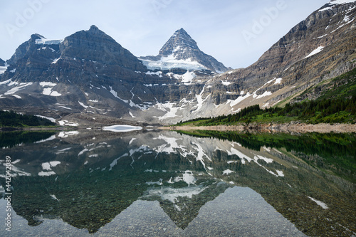 Mountain (Mount Assiniboine) reflected in lake landscape