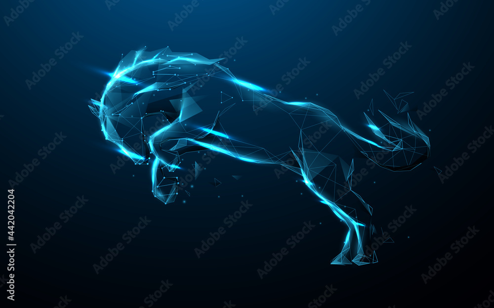 Horse run with Low polygon line, triangles, and particle style design. Illustration vector