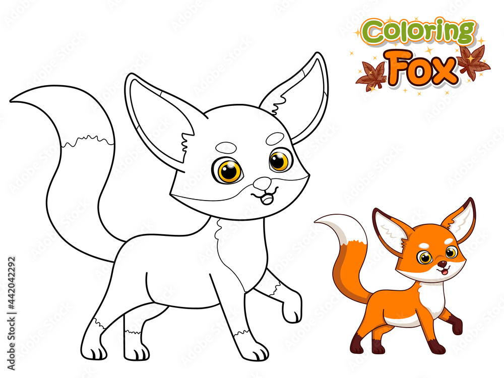 Coloring The Cute Cartoon Fox. Educational Game for Kids. Vector Illustration With Cartoon Animal Characters