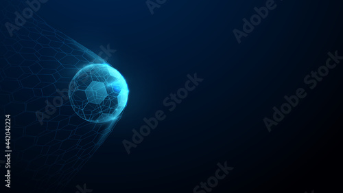 Soccer ball in goal with low polygon line, triangles and particle style design. Illustration vector