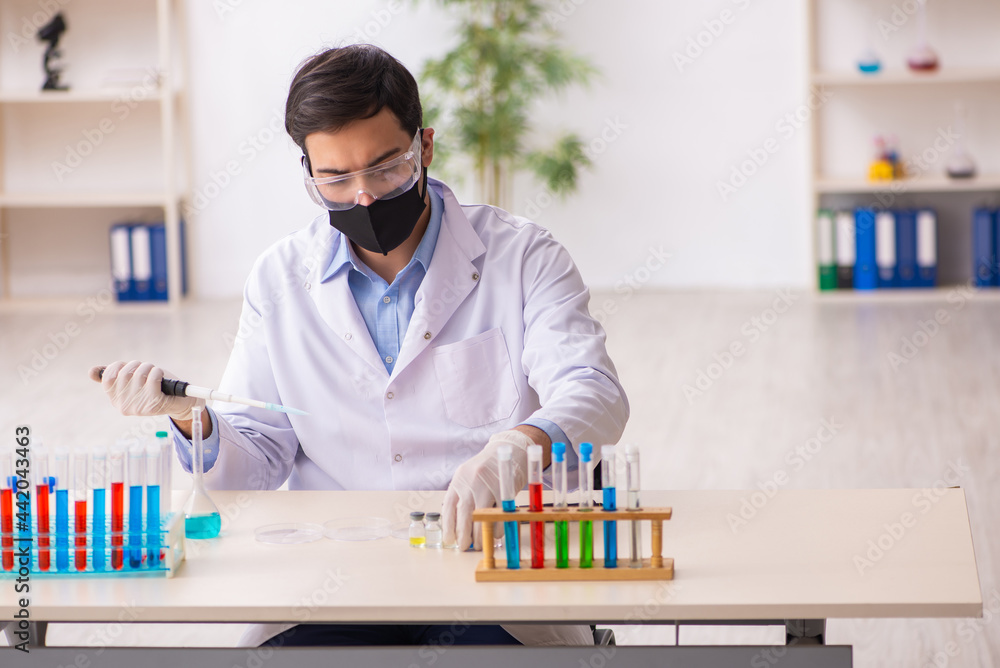 Young male chemist working at the lab during pandemic Young male chemist working at the lab during pandemic