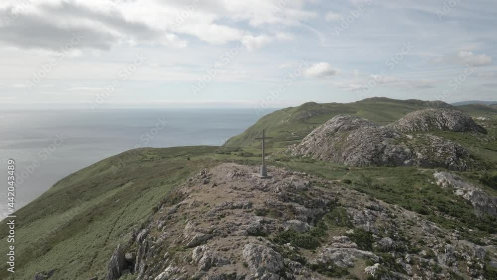 Cross At Bray Head, Wicklow, Ireland - aerial drone shot Cross At Bray Head, Wicklow, Ireland - aerial drone shot