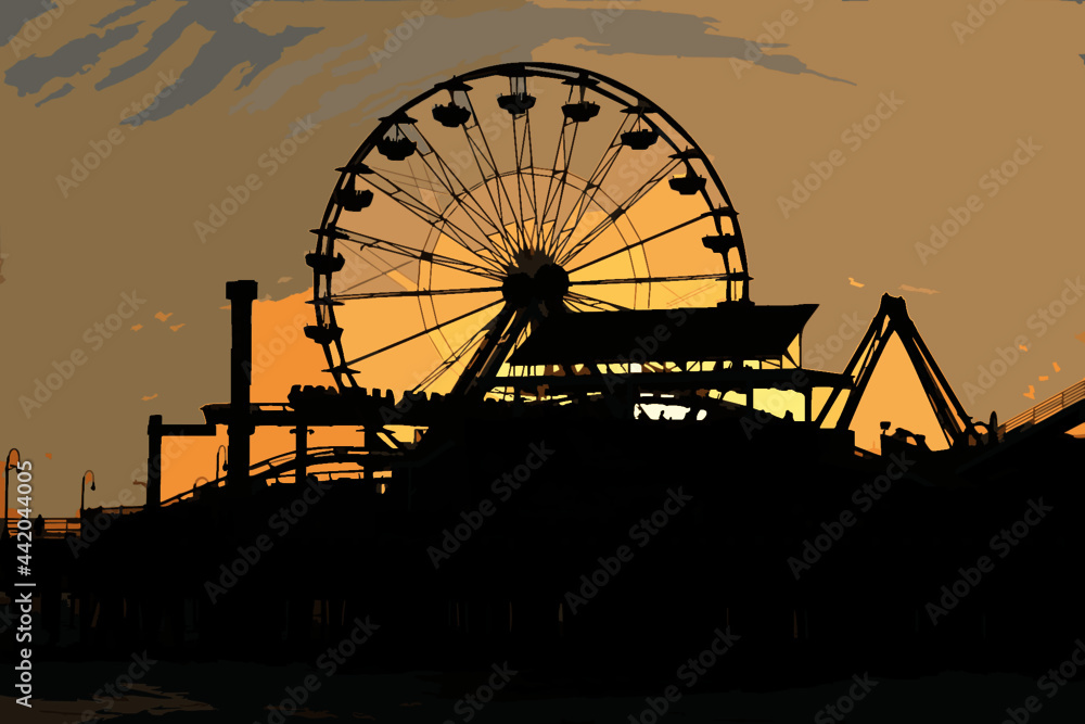 Santa Monica Play Park at Sunset with the Ferris Wheel Clearly Seen